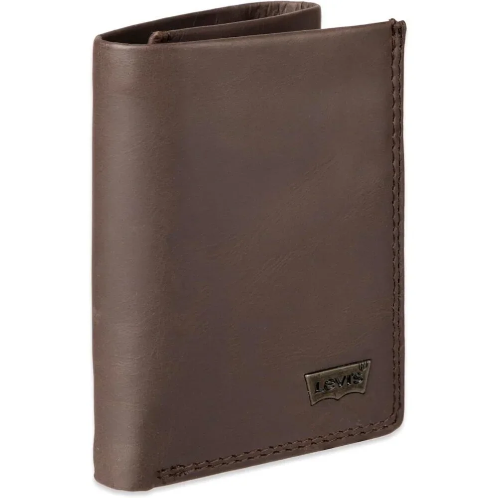 Men's Dark Brown Xcap Travel Leather Bifold Wallet Card Top Slip Flip Pockets